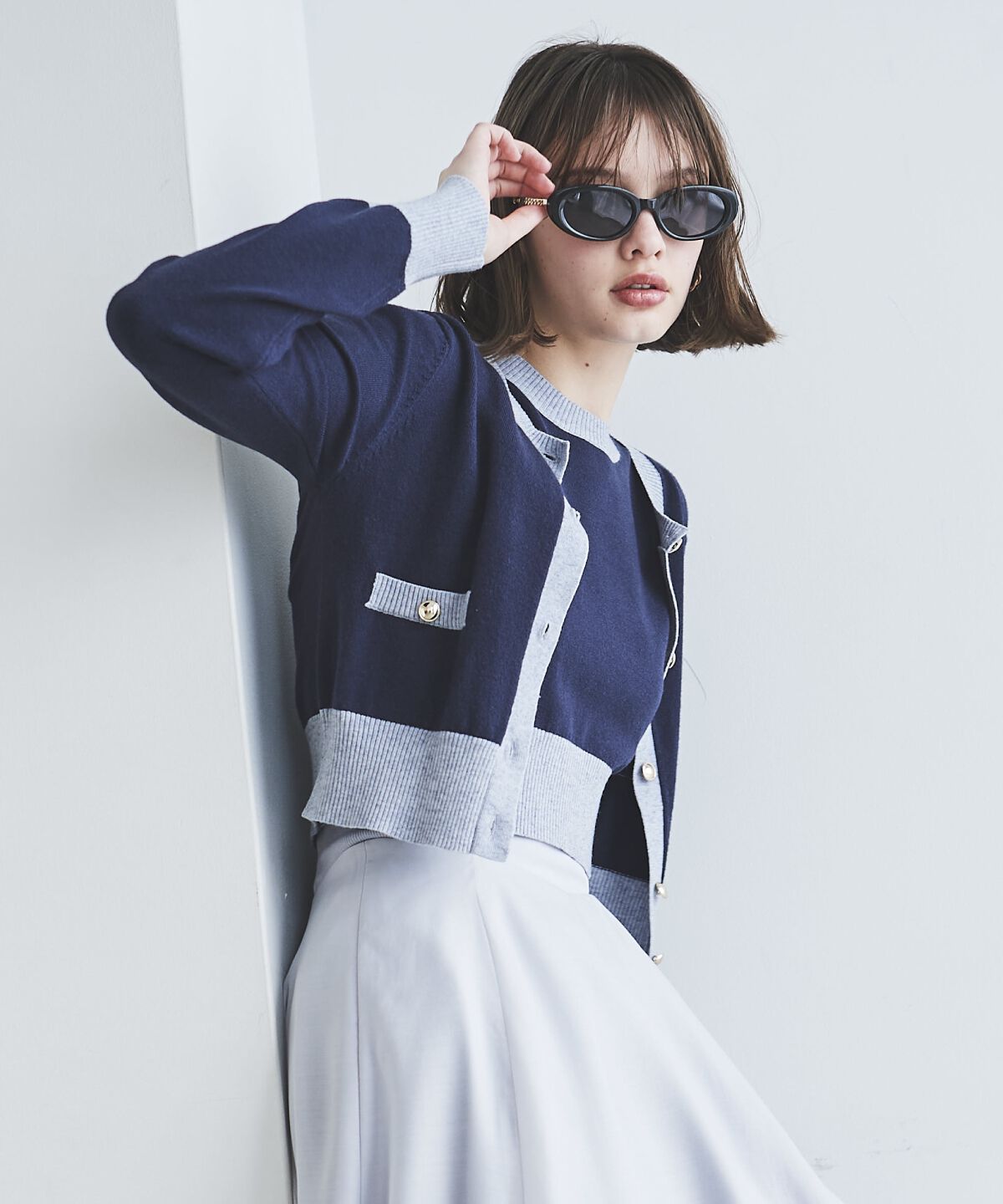 アンドクチュール「配色ニットアンサンブル」|カーディガン|