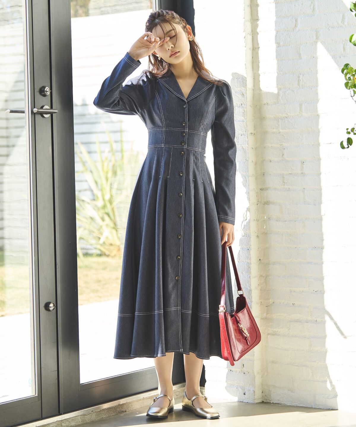 アンドクチュール「デニムライク前ボタンワンピース」|ワンピース|