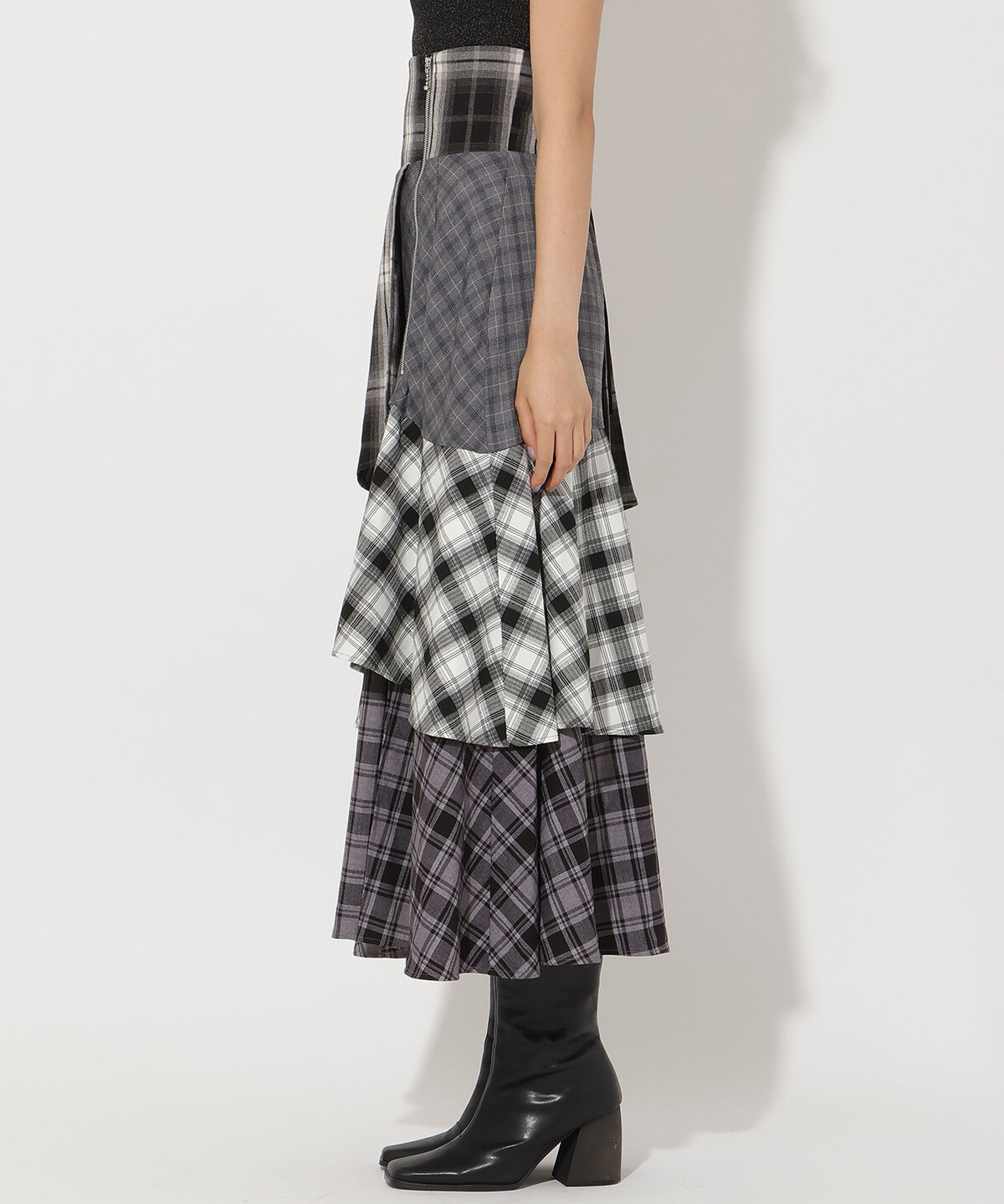 アンドクチュール「パッチワークティアードスカート」|フレア|