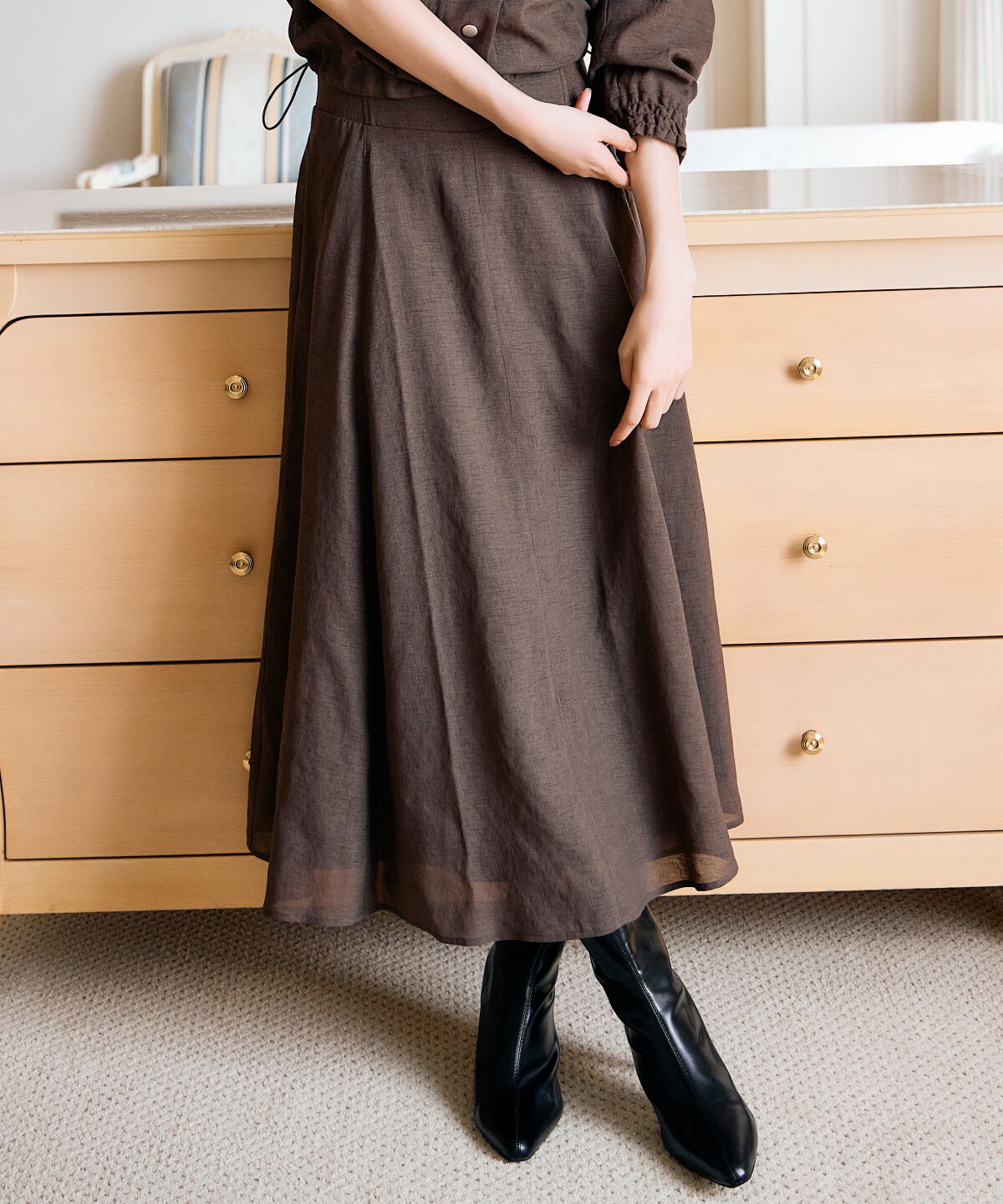 アンドクチュール「サイドリブシアーフレアスカート」|フレア|