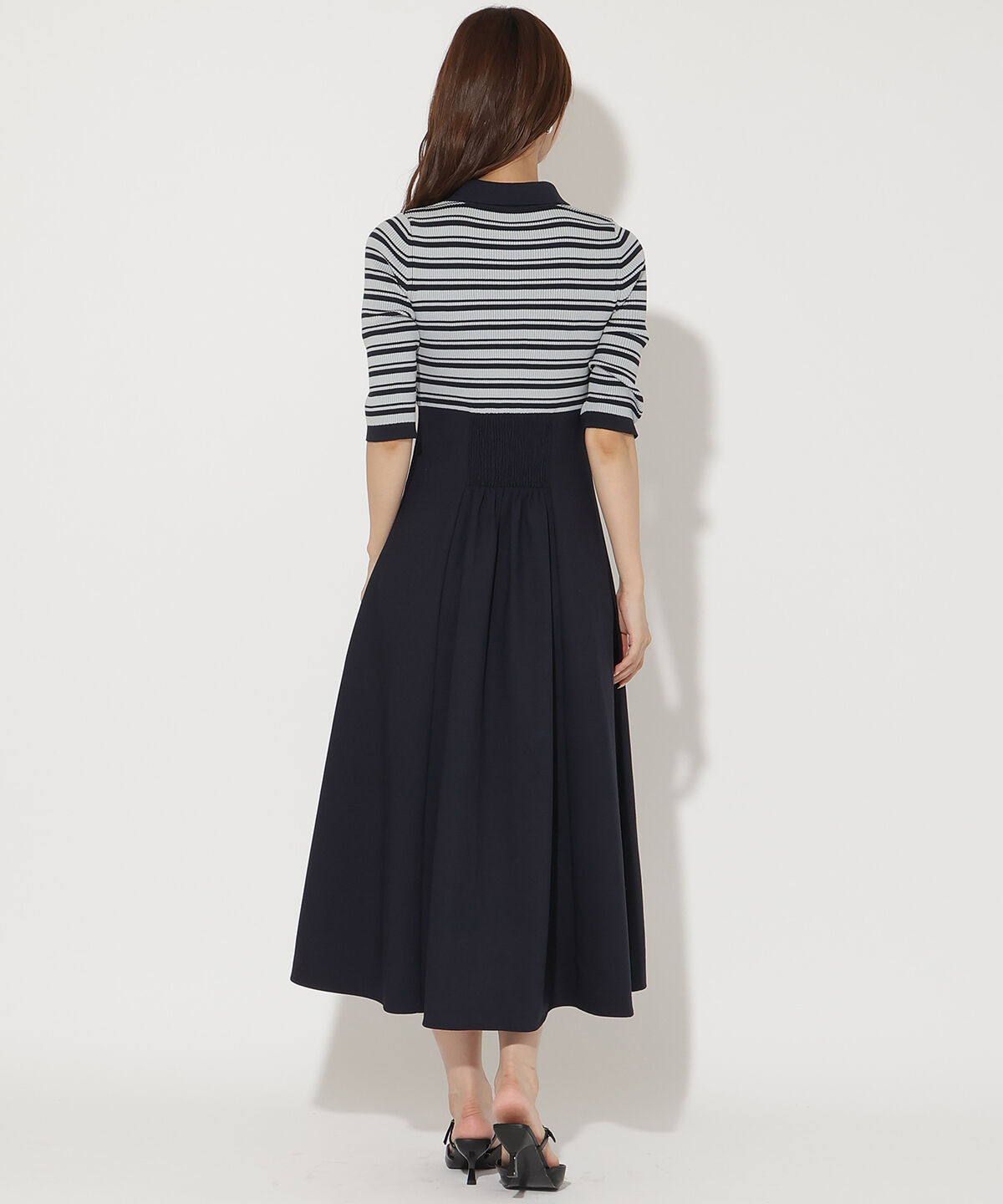 アンドクチュール「襟付きボーダードッキングワンピース」|ワンピース|