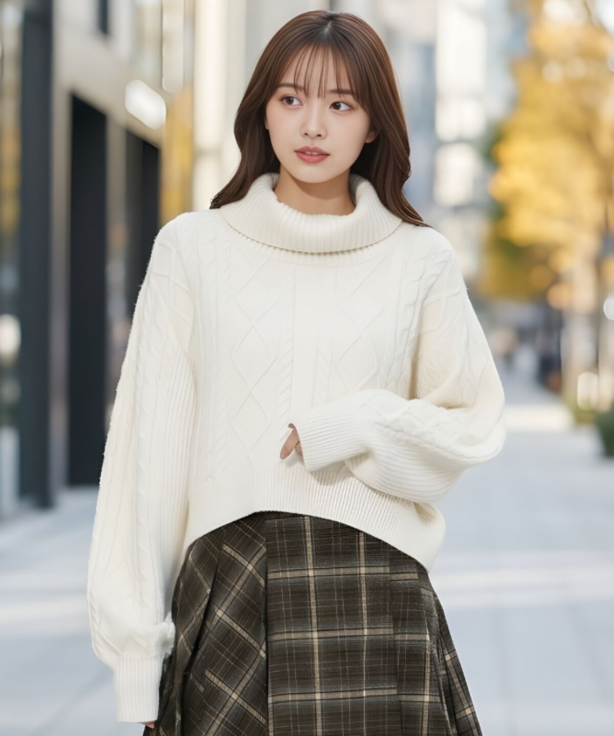 アンドクチュール「ラメケーブルタートルニットプルオーバー」|ニット・セーター|オフ