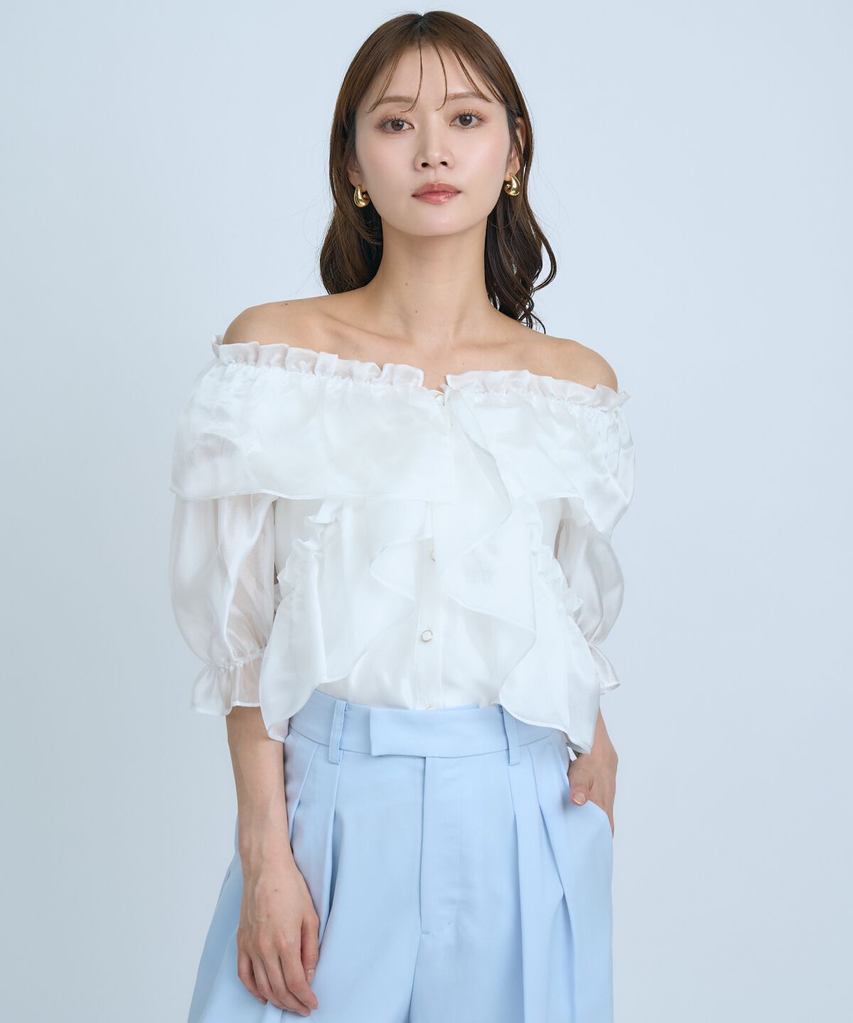 アンドクチュール「フリルクロスシアーブラウス」|シャツ・ブラウス|