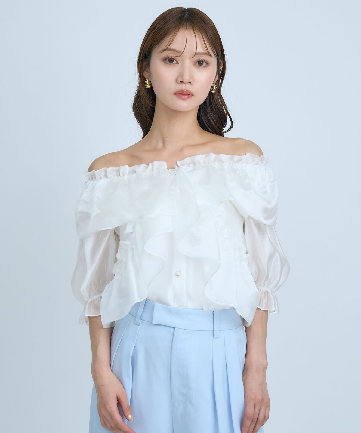 アンドクチュール「フリルクロスシアーブラウス」|シャツ・ブラウス|