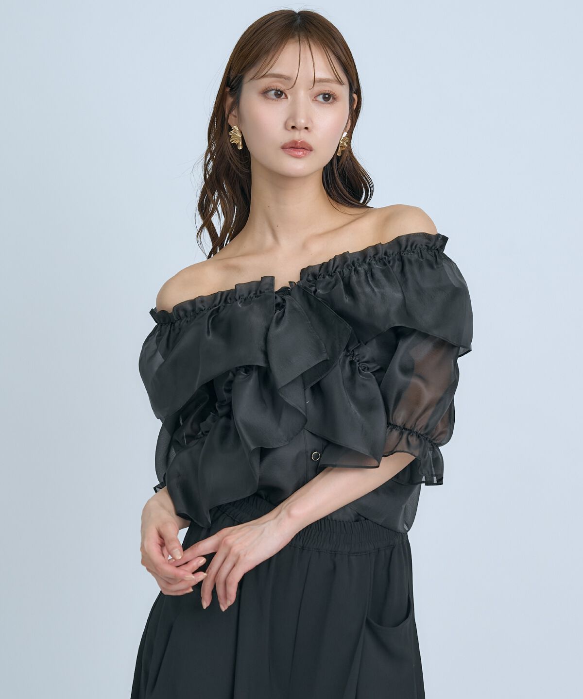 アンドクチュール「フリルクロスシアーブラウス」|シャツ・ブラウス|