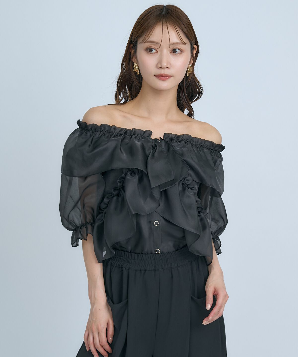 アンドクチュール「フリルクロスシアーブラウス」|シャツ・ブラウス|