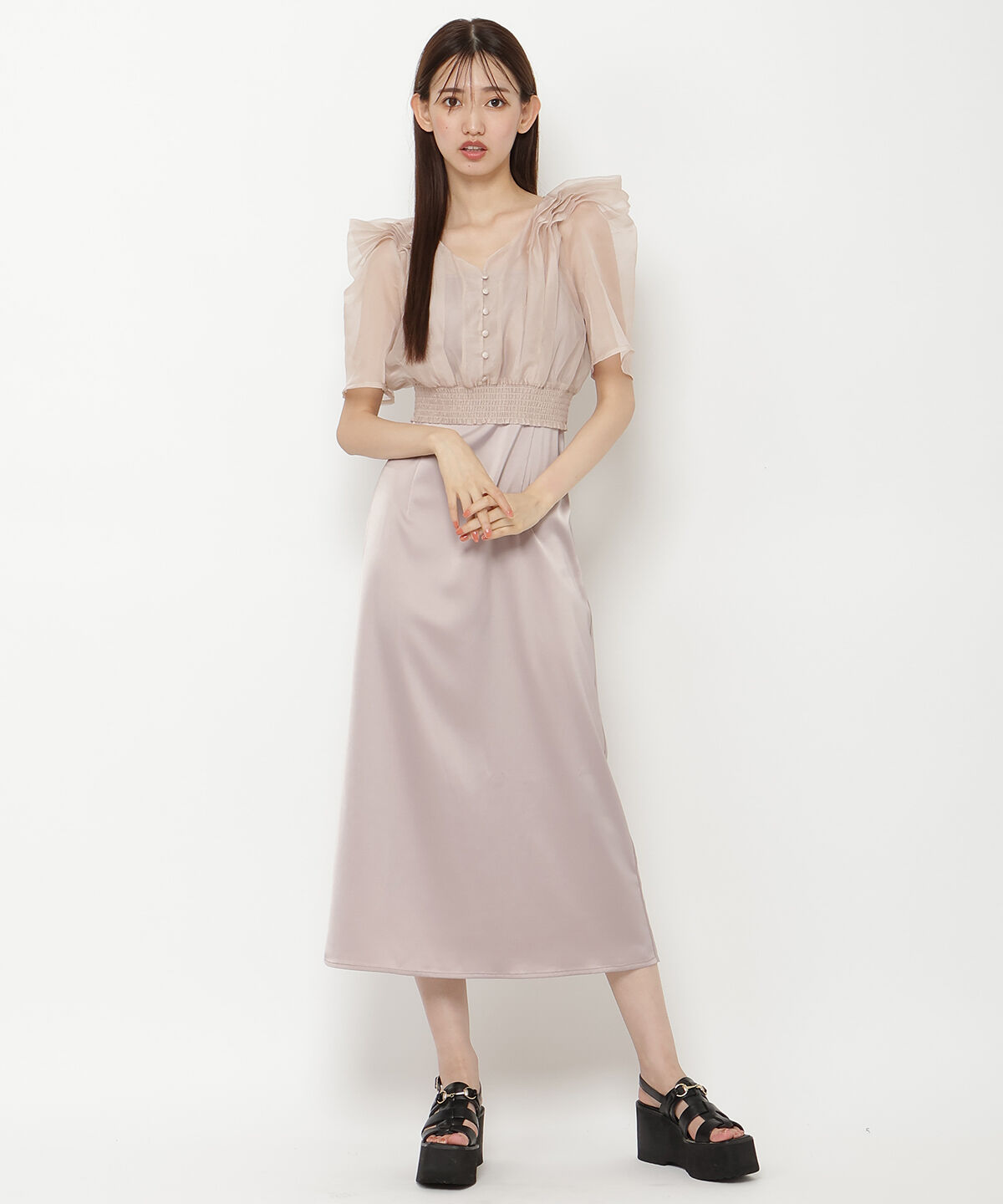 REDYAZEL「シアーブラウス＆キャミワンピースセット」|ワンピース|ピンク