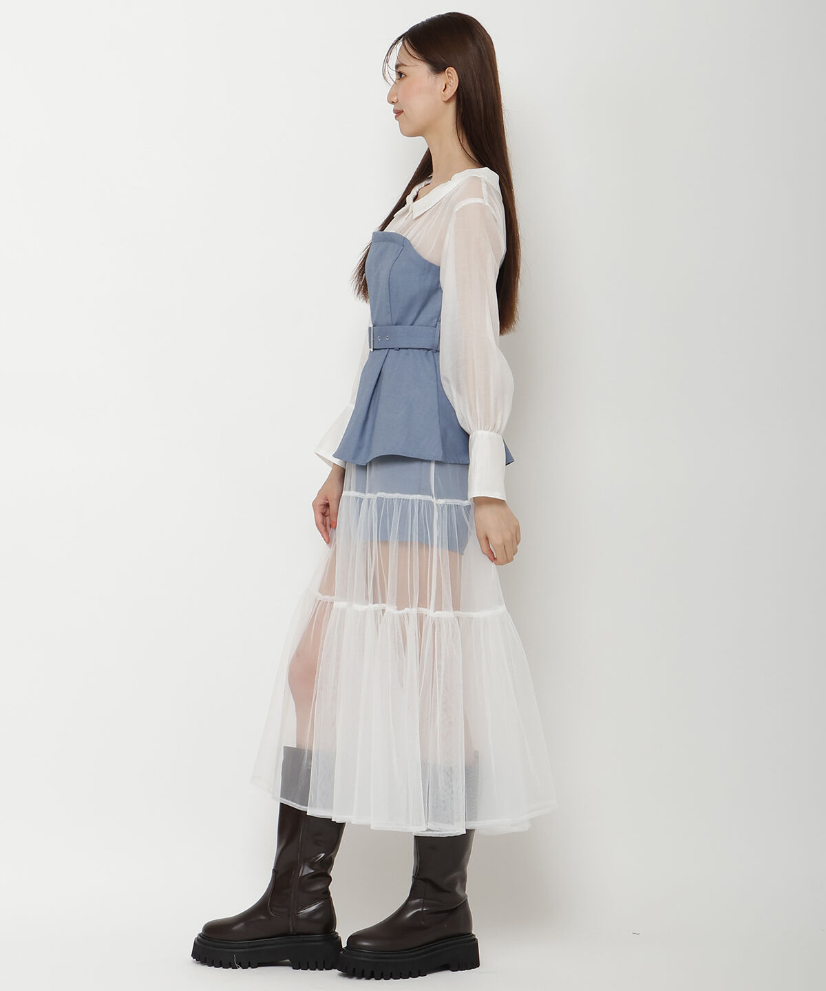 REDYAZEL「シャツドッキングベアワンピース」|ワンピース|