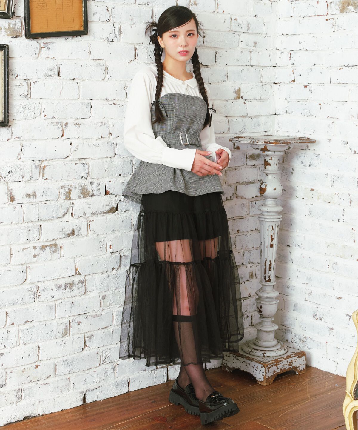 REDYAZEL「シャツドッキングベアワンピース」|ワンピース|黒系チェック