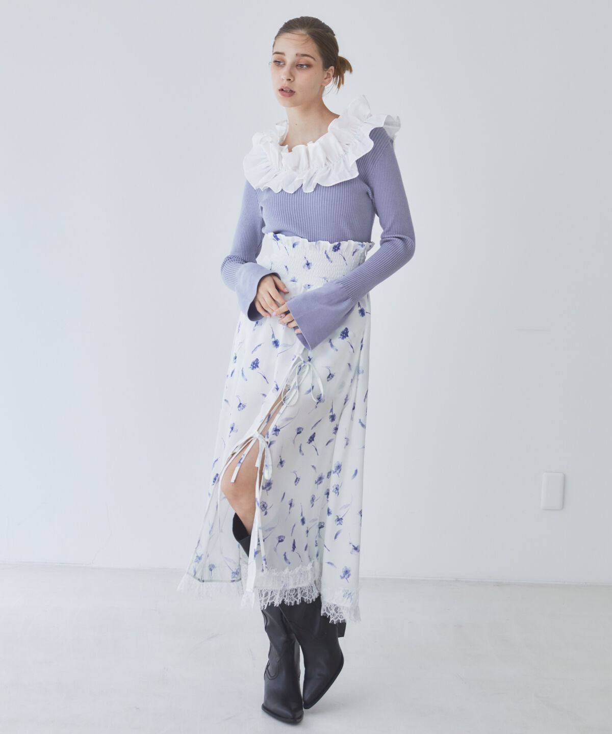 REDYAZEL「フェザープリントスリットスカショートパン」|フレア|