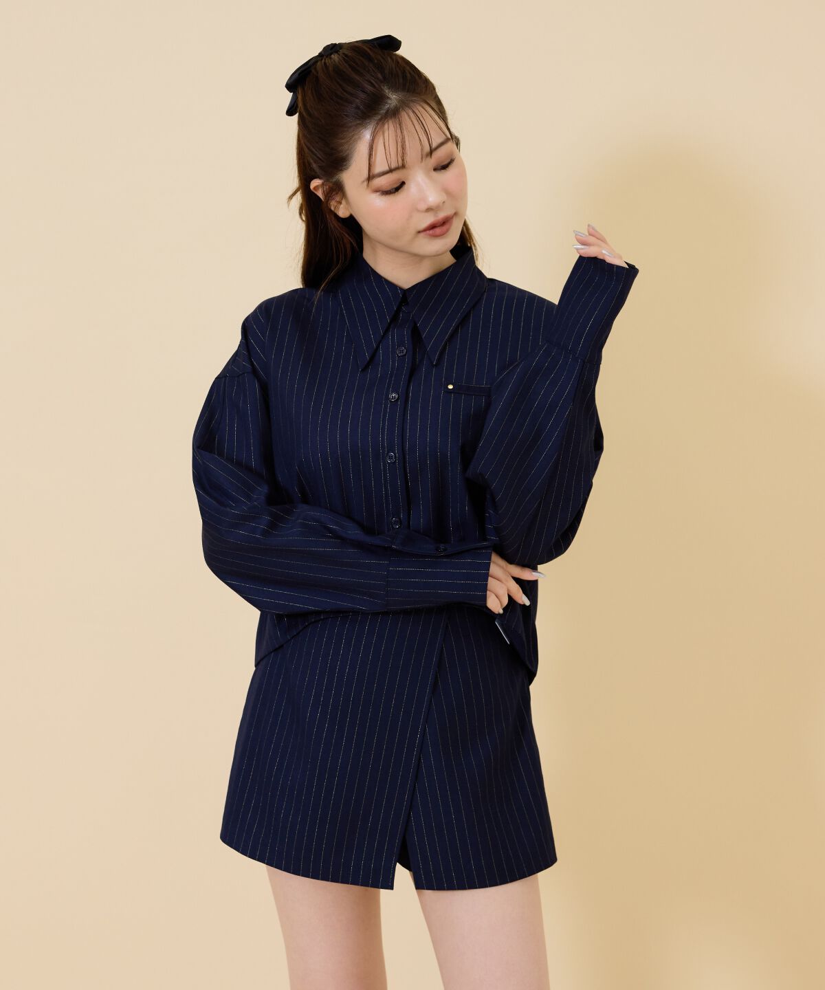 REDYAZEL「ゴールドラメストライプラップショートパンツ」|キュロット|