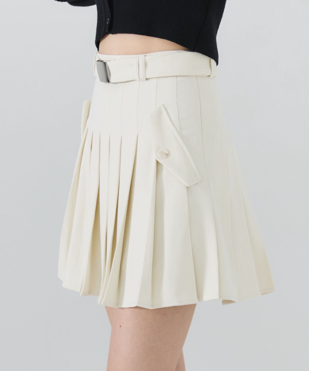 REDYAZEL「ベルテッドプリーツミニスカート」|フレア|