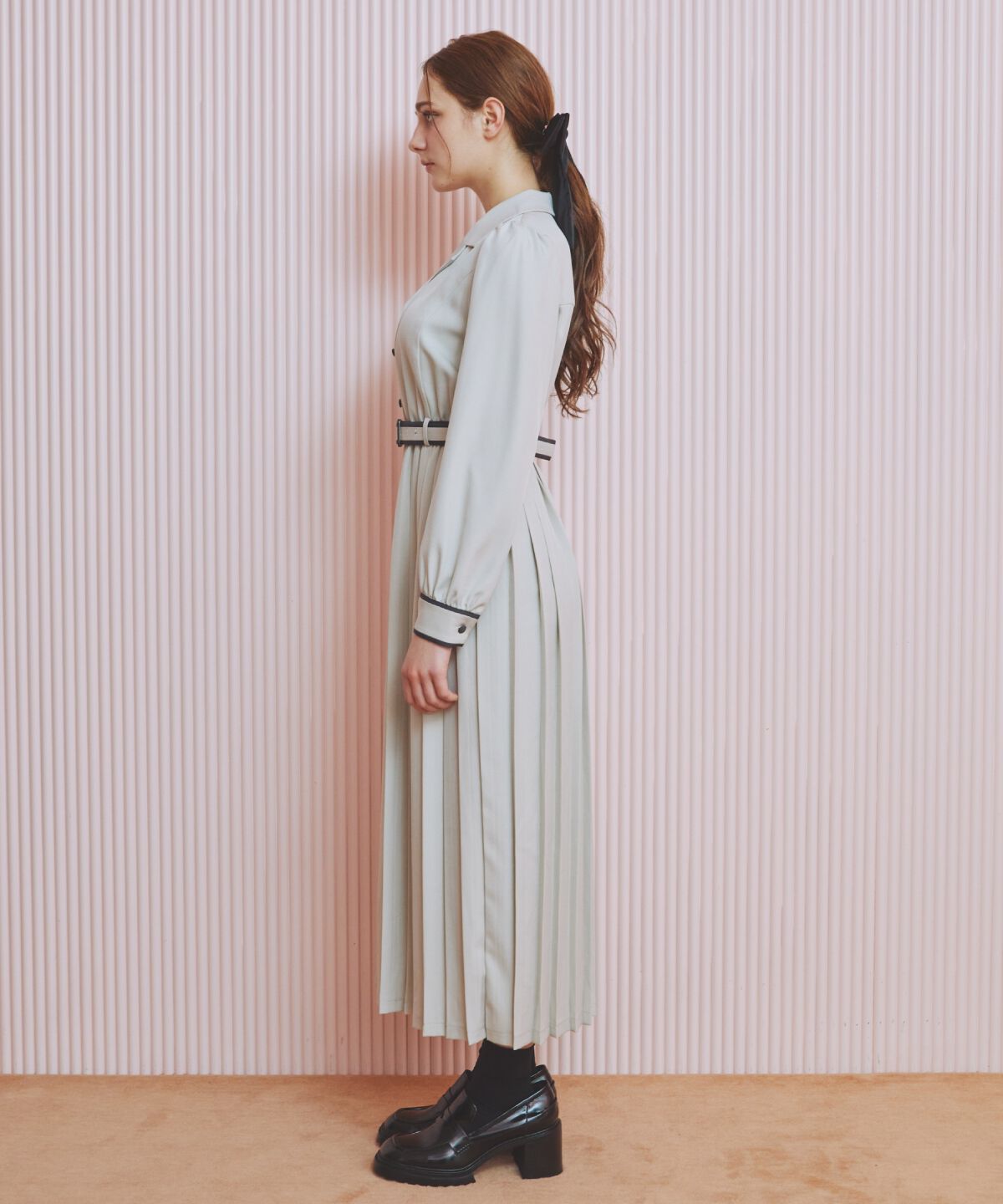 REDYAZEL「バイカラープリーツシャツワンピース」|ワンピース|