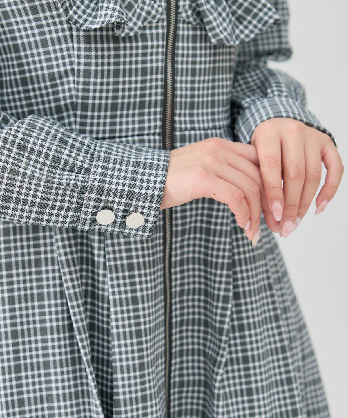 REDYAZEL「チェックフロントジップフリルミニシャツワンピース」|ワンピース|