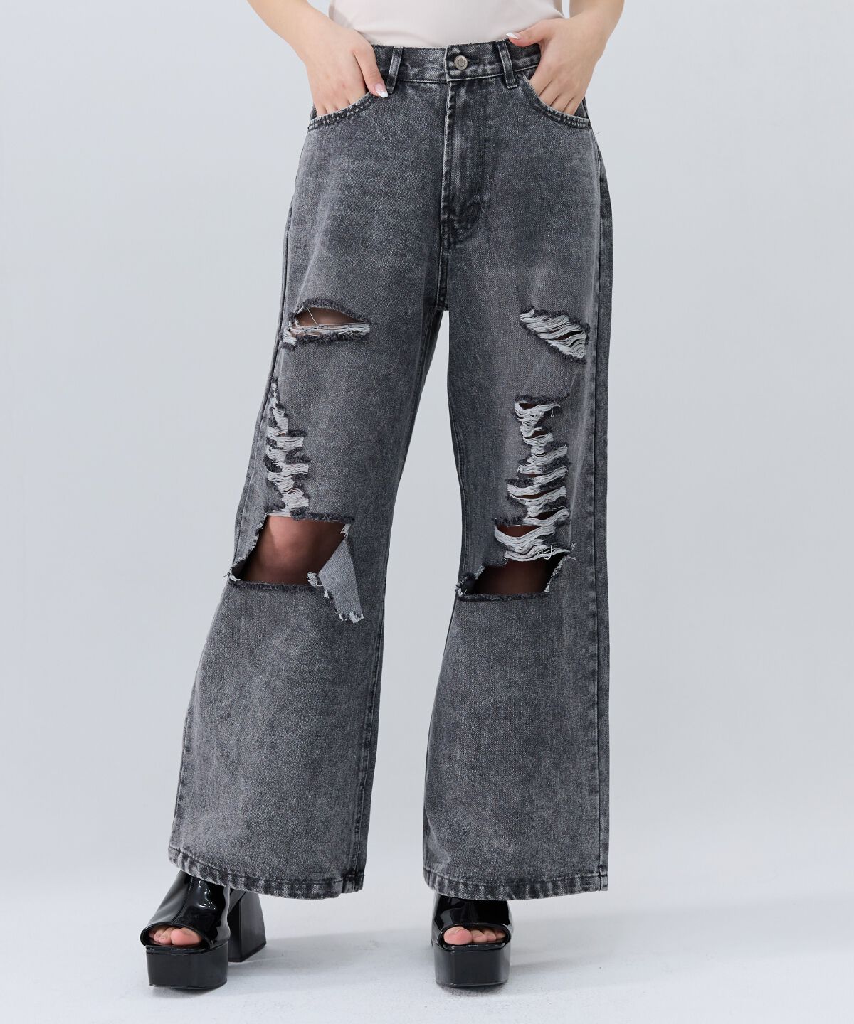 REDYAZEL「ダメージワイドデニムパンツ」|その他|