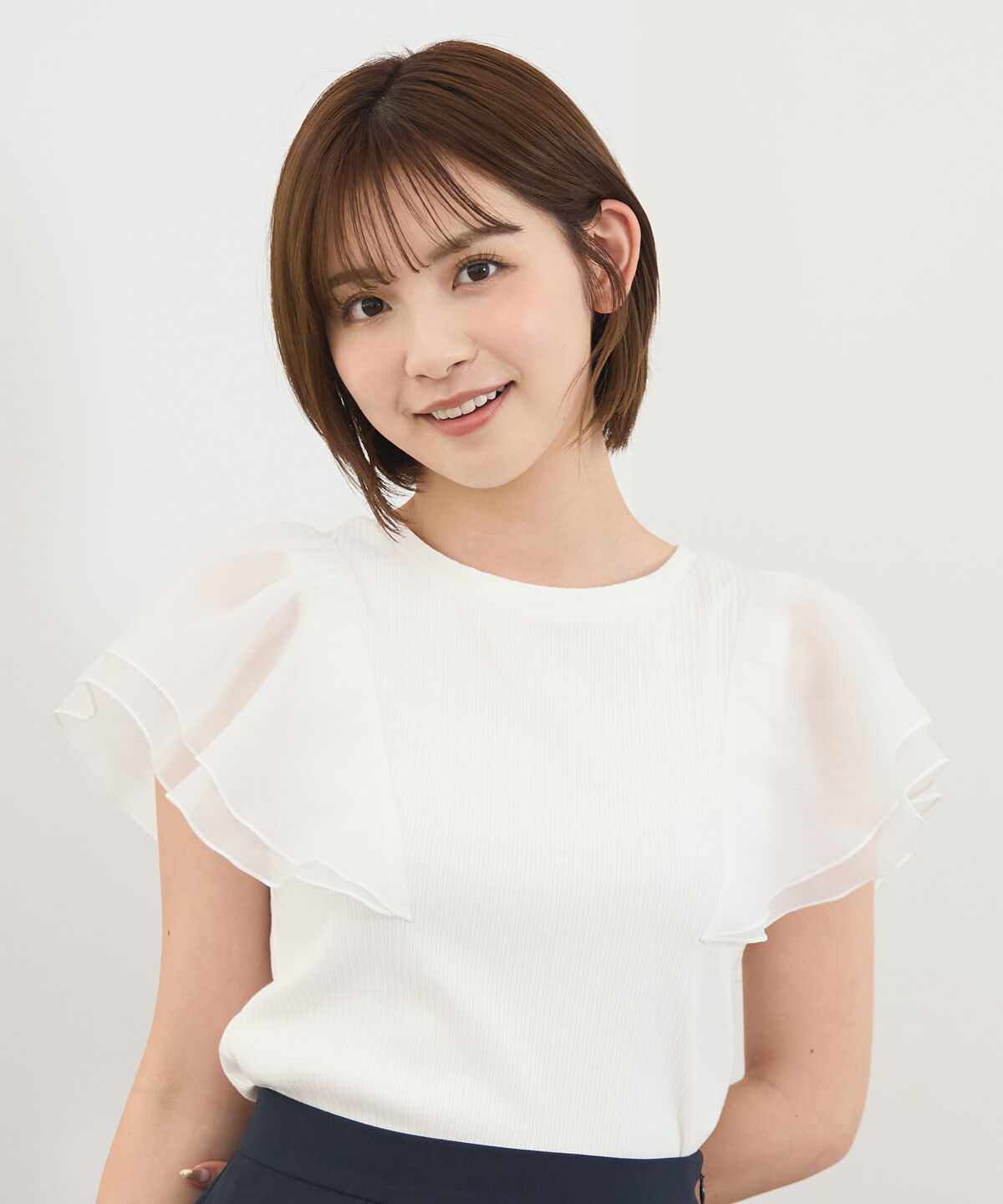REDYAZEL「シアーフレアスリーブリブカットソー」|Tシャツ・カットソー|ホワイト