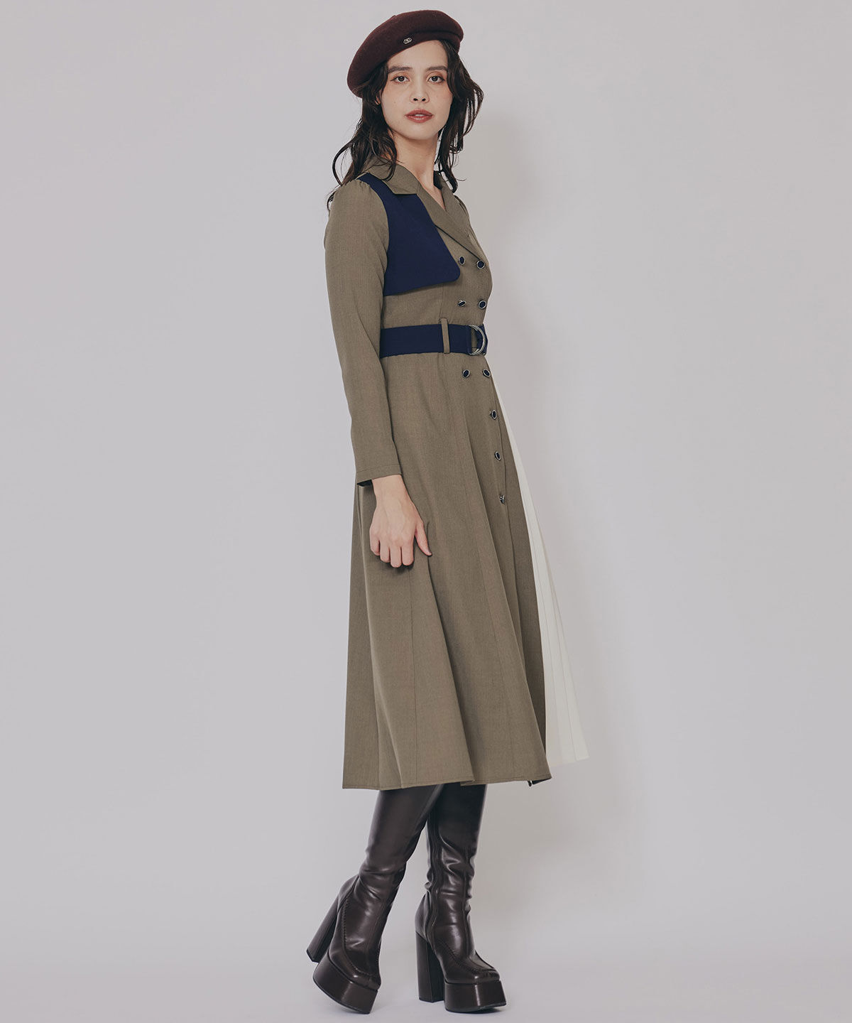 REDYAZEL「バイカラープリーツトレンチワンピース」|ワンピース|