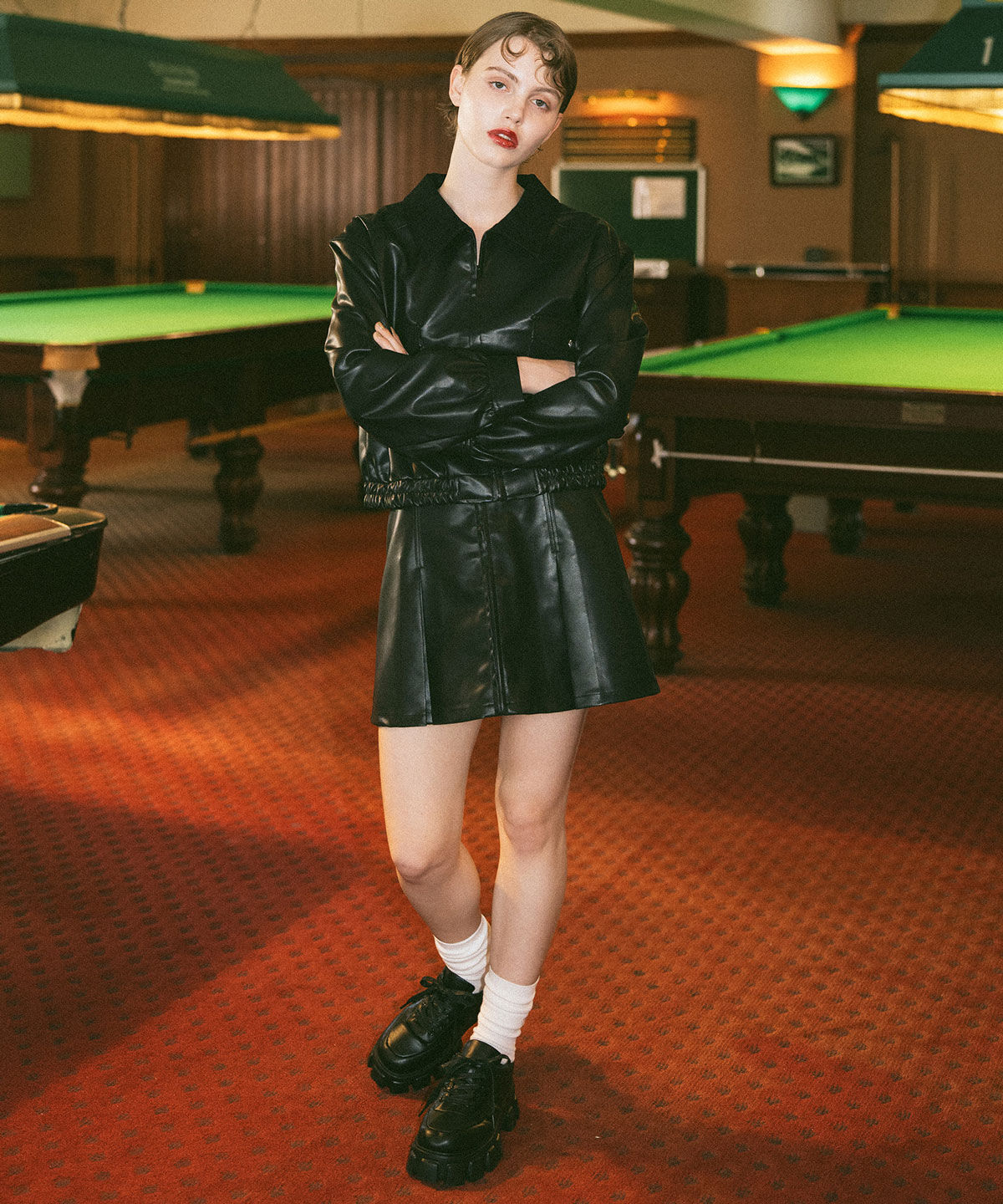 REDYAZEL「フェイクレザーBOXプリーツミニスカート」|フレア|