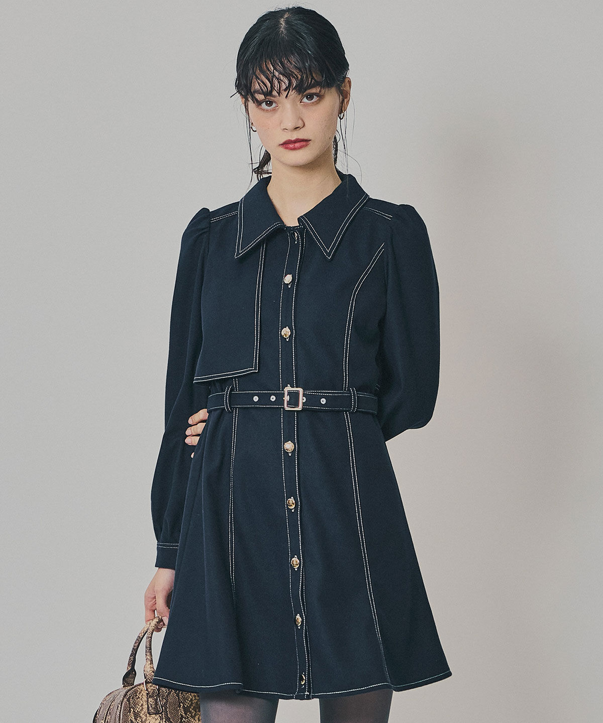 REDYAZEL「バイカラーステッチラインミニワンピース」|ワンピース|ネイビー