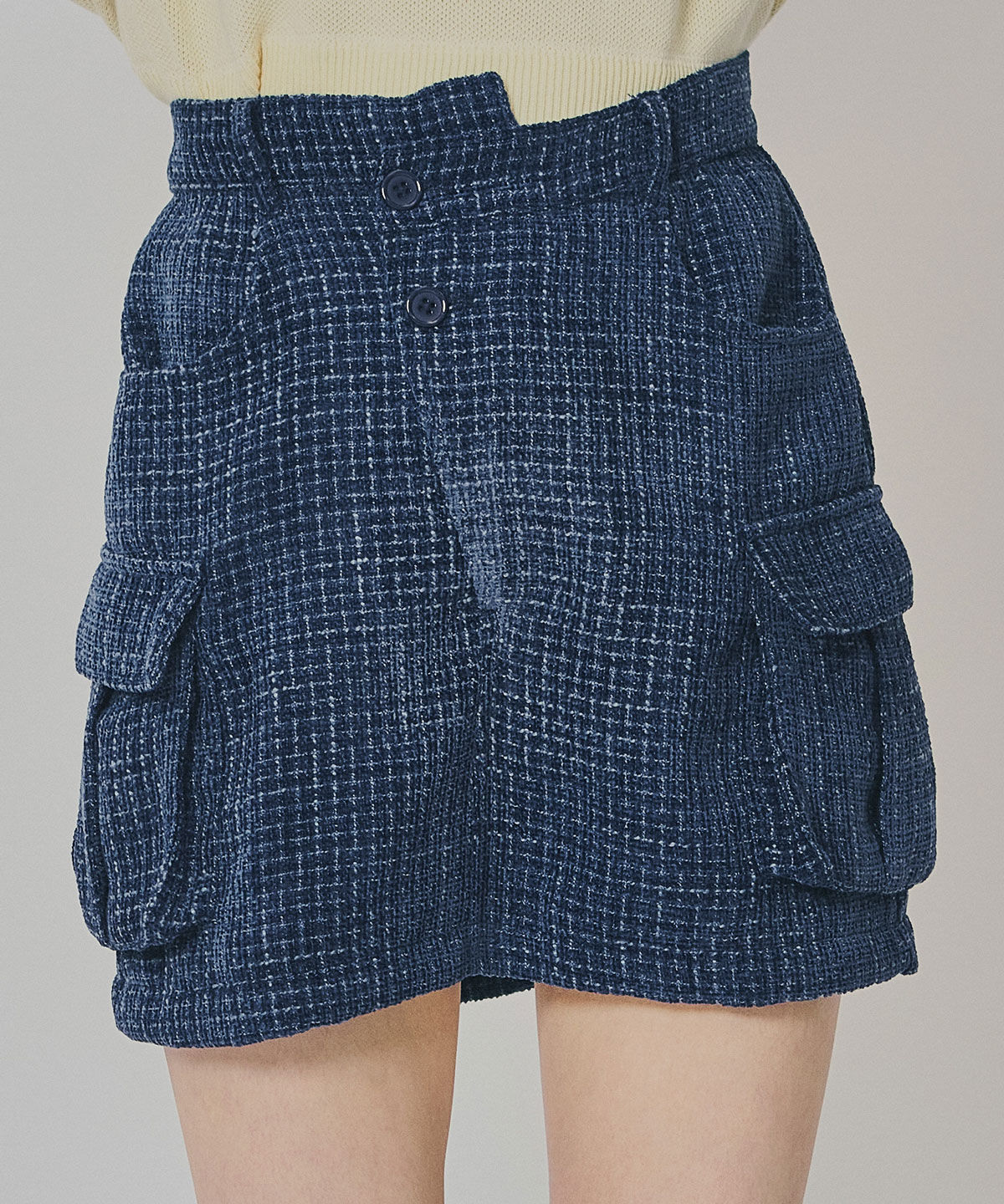 REDYAZEL「モールツイードカーゴミニスカート」|台形|ネイビー