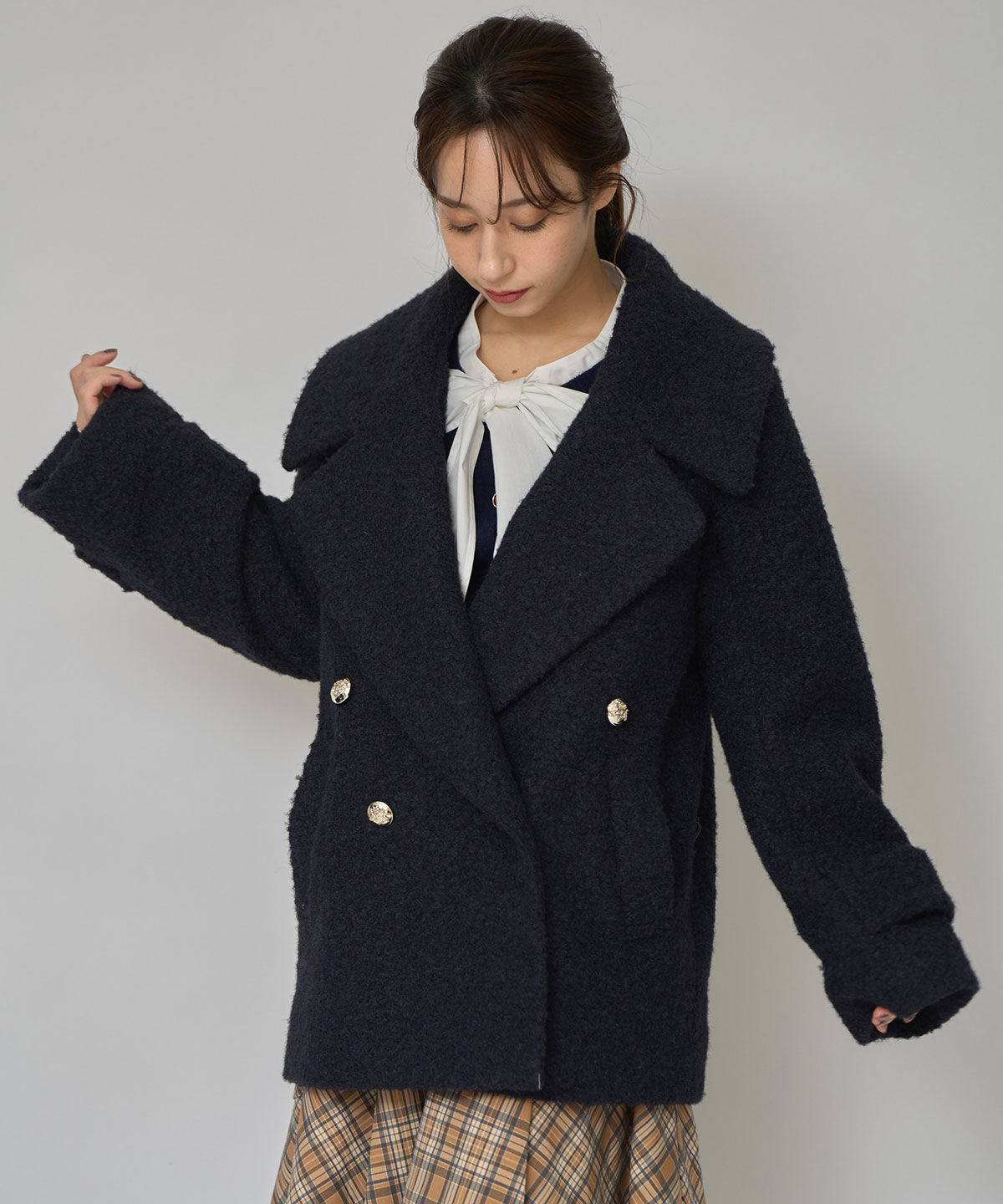 REDYAZEL「ボアダブルミドルコート」|ステンカラーコート|