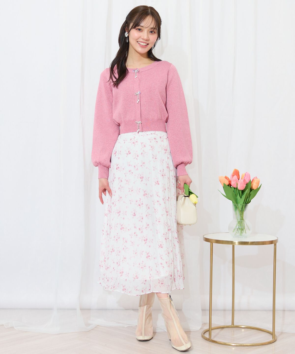 WILLSELECTION「ランダムプリーツフラワースカート」|フレア|