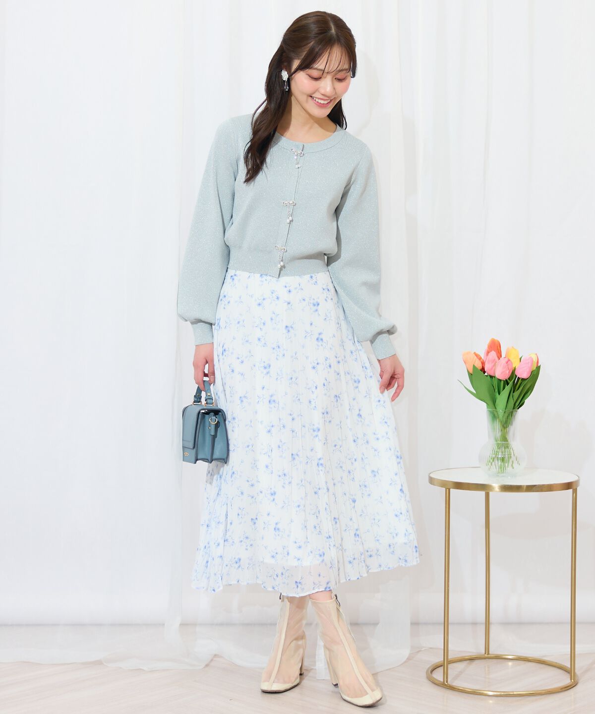 WILLSELECTION「ランダムプリーツフラワースカート」|フレア|