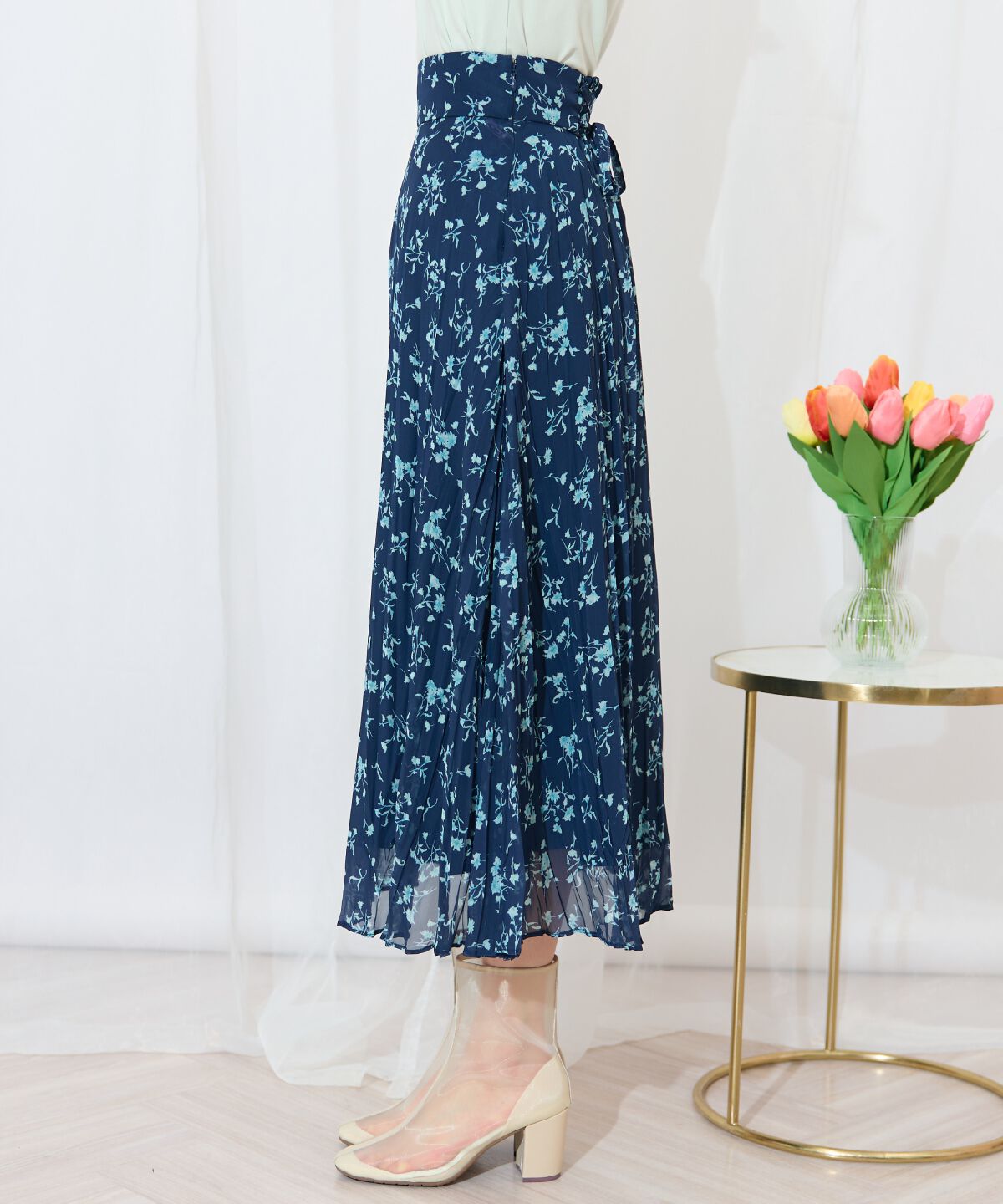 WILLSELECTION「ランダムプリーツフラワースカート」|フレア|