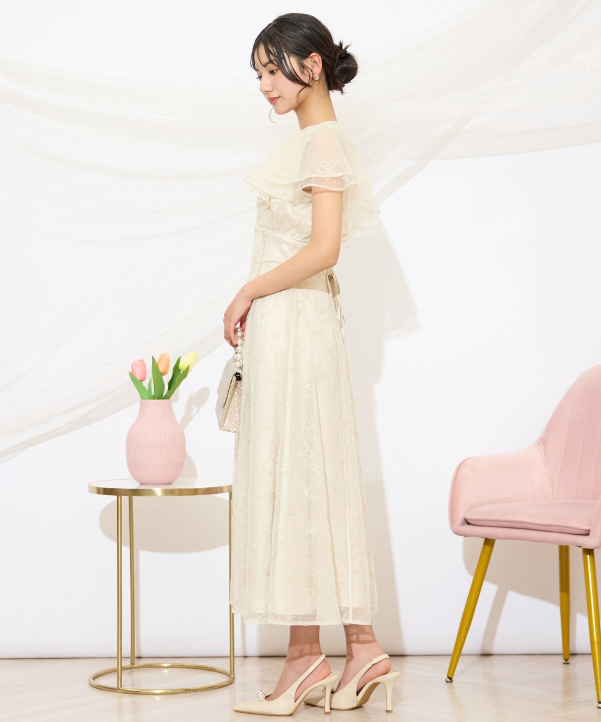 WILLSELECTION「ラッフルスリーブレースドレス」|ドレス|