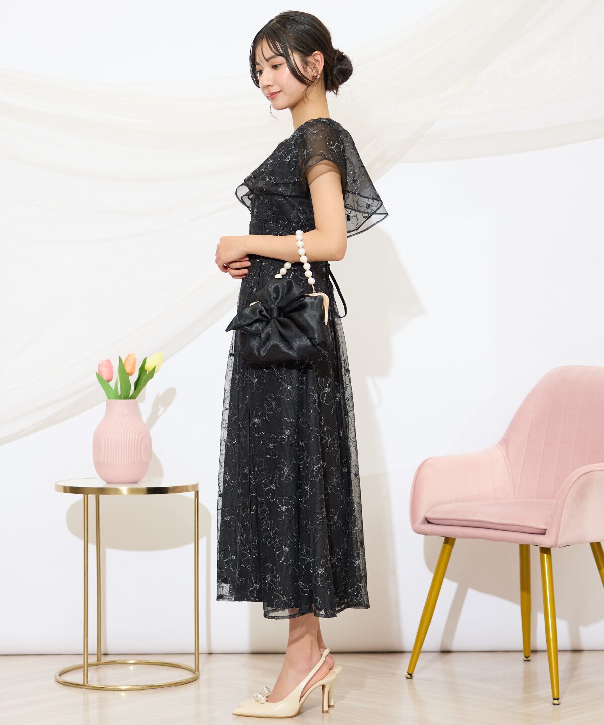 WILLSELECTION「ラッフルスリーブレースドレス」|ドレス|