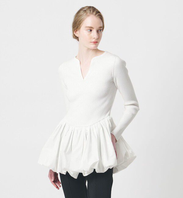 AEWEN MATOPH「＜AEWEN MATOPH＞バルーンコンビ 二ットプルオーバー ‐ ウォッシャブル ‐」|ニット・セーター|OFF WHITE