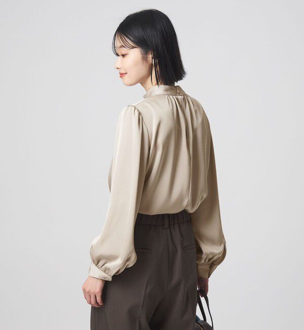UNITED ARROWS green label relaxing「サテン スタンドネック ギャザー ブラウス」|シャツ・ブラウス|