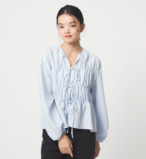 EMMEL REFINES「＜EMMEL REFINES＞EM コードレーン リボンギャザー ブラウス」|シャツ・ブラウス|