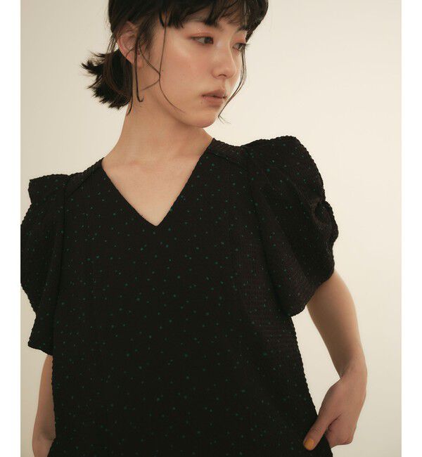 EMMEL REFINES「＜EMMEL REFINES＞EM ドットプリント タックギャザースリーブ ワンピース」|ワンピース|