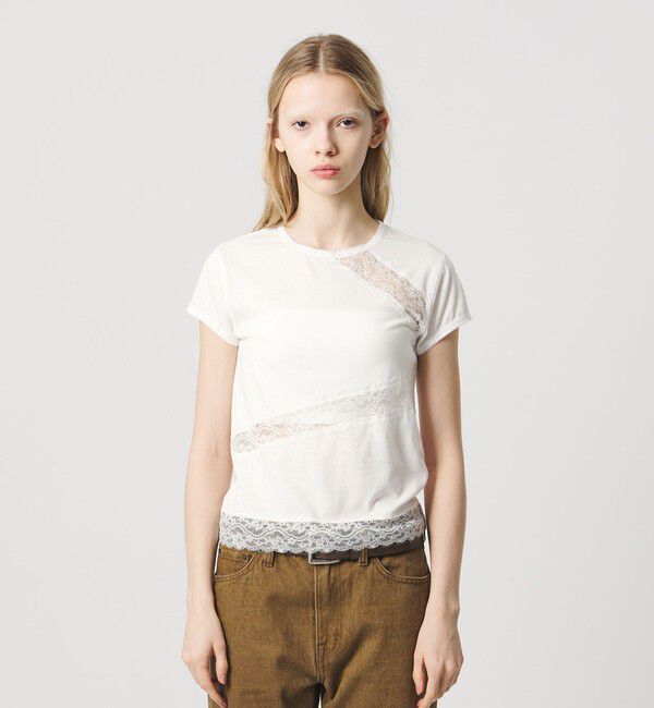 ATTISESSION「＜ATTISESSION＞レース ドッキング Tシャツ」|Tシャツ・カットソー|