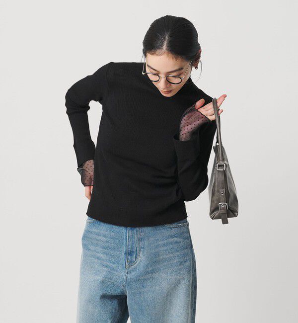 BEAUTY&YOUTH UNITED ARROWS「【WEB限定 Wardrobe DAILY MINIMAL】レースコンビ リブニットプルオーバー ウォッシャブル」|ニット・セーター|