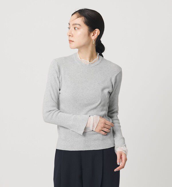 BEAUTY&YOUTH UNITED ARROWS「【WEB限定 Wardrobe DAILY MINIMAL】レースコンビ リブニットプルオーバー ウォッシャブル」|ニット・セーター|