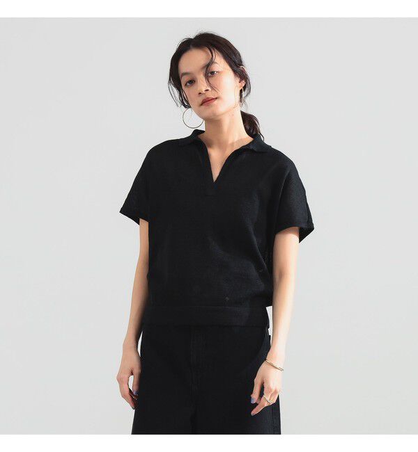 Demi-Luxe BEAMS 「SLOANE / 10ゲージ スキッパー ハーフスリーブ ニット」|ニット・セーター|BLACK