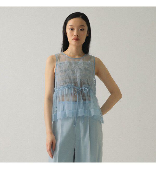 Ray BEAMS 「チュール シャーリング ノースリーブ」|Tシャツ・カットソー|BLUE