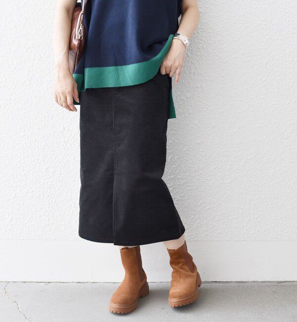 SHIPS for women「*〈手洗い可能〉ストレッチ コーデュロイ イージー ナロー スカート ◇」|タイト|ブラック