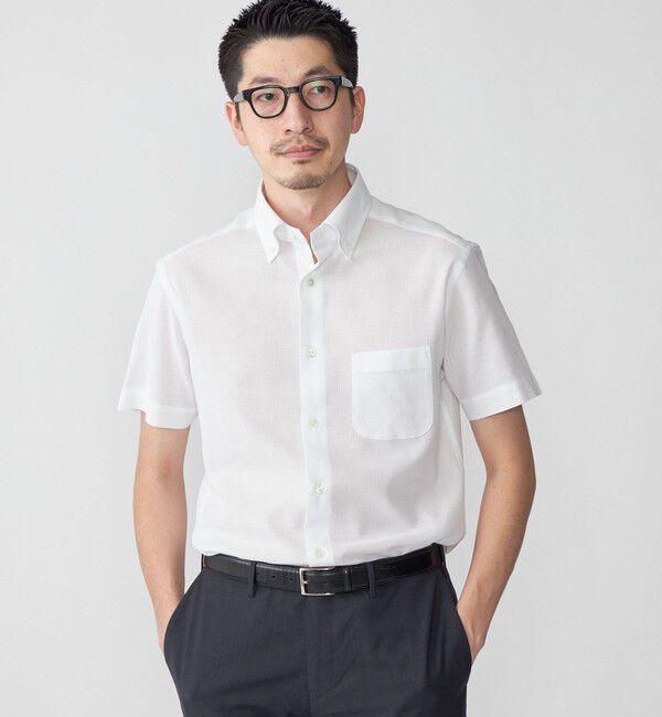 SHIPS「SHIPS: カラミ織り ボタンダウン 無地 半袖 シャツ」|シャツ・ブラウス|