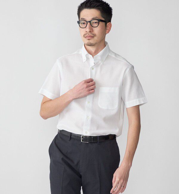 SHIPS「SHIPS: カラミ織り ボタンダウン 無地 半袖 シャツ」|シャツ・ブラウス|