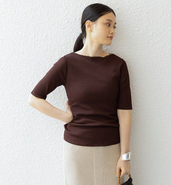 SHIPS for women「〈手洗い可能〉ドライテレコ ボートネック 5分袖 カットソー」|Tシャツ・カットソー|