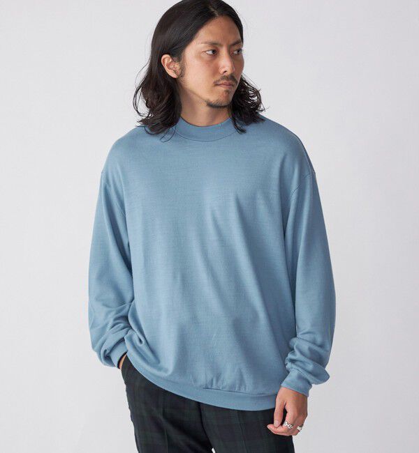SHIPS「SHIPS: 〈抗菌消臭〉 ミルドウール ジャージー モックネック 長袖 ニットソー」|Tシャツ・カットソー|ライトブルー