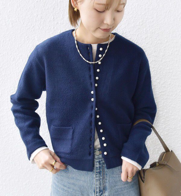 SHIPS for women「〈手洗い可能〉パール モチーフ ボタン ジャッカル カーディガン」|カーディガン|ネイビー