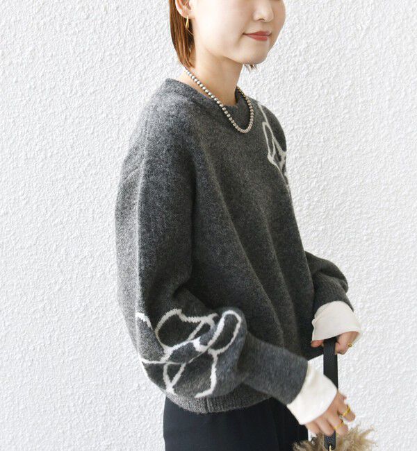 SHIPS for women「【WEB限定】〈手洗い可能〉ジャカード フラワー ニット プルオーバー」|ニット・セーター|グレー
