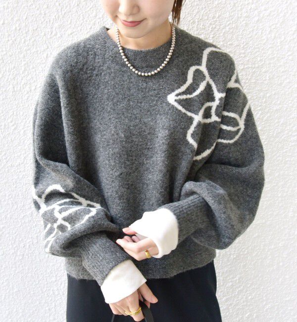 SHIPS for women「【WEB限定】〈手洗い可能〉ジャカード フラワー ニット プルオーバー」|ニット・セーター|