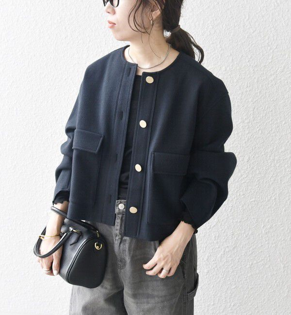 SHIPS any「SHIPS any: エア ニードル ポケット コンパクト ノーカラー ジャケット」|ノーカラージャケット|