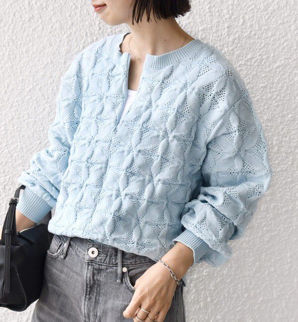 SHIPS for women「【WEB限定】〈洗濯機可能〉2WAY フラワー ジャカード ハーフ ジップ プルオーバー」|ニット・セーター|