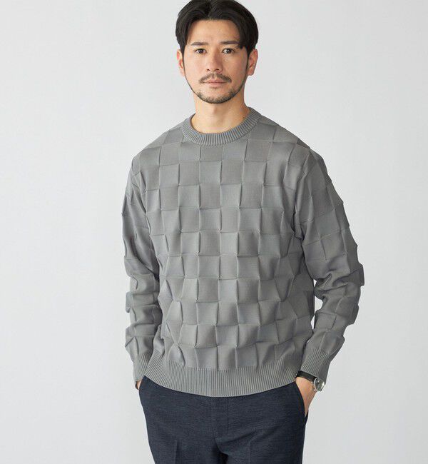 SHIPS「SHIPS: 〈手洗い可能〉Amossa(R) シャンティ ブロック リンクス編み 長袖 ニット」|ニット・セーター|グレー